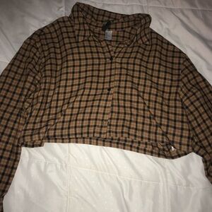 H&M Brown and Black Plaid Cropped Shirt
